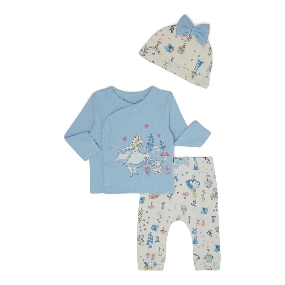 Disney Baby Gift Set Bundle, 3-Piece, Sizes Newborn-3/6 Months Alice Unisex NEW